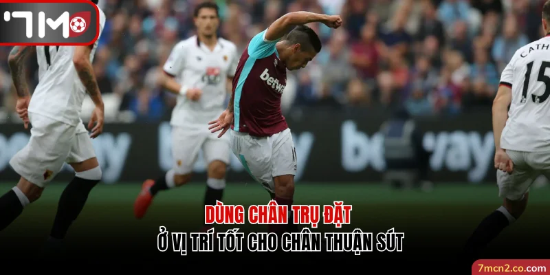 Dùng chân trụ đặt ở vị trí tốt cho chân thuận sút